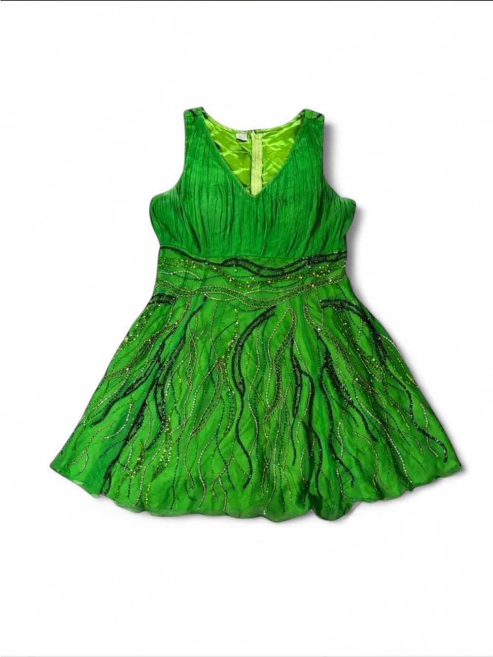 Girls' Bright Green Party Dress with Embellished Skirt